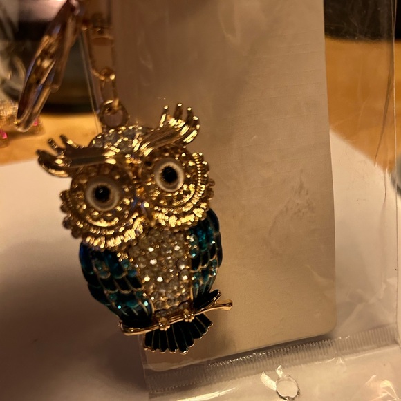 Gold and Blue Owl Crystal Keychain Bagcharm - Picture 2 of 3